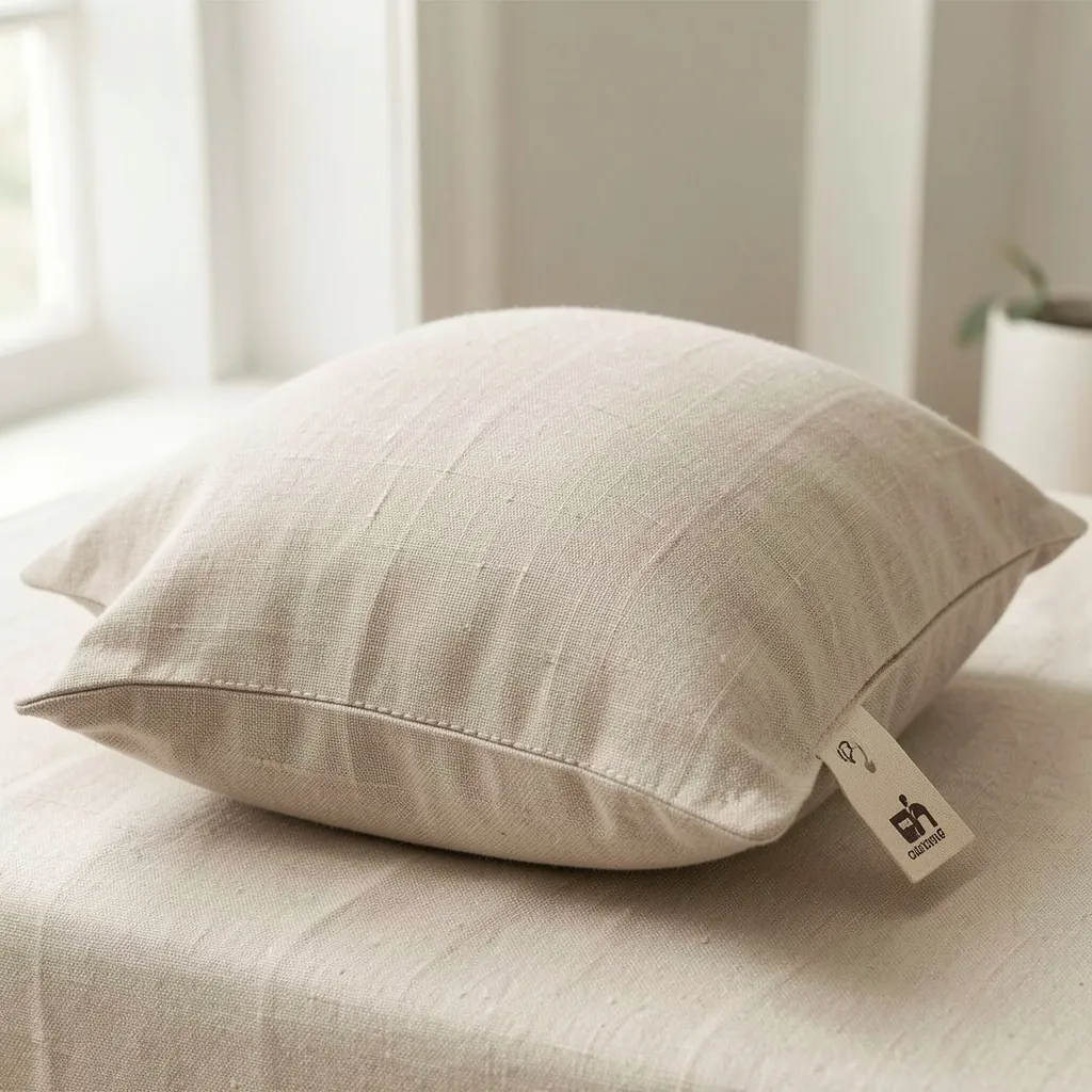 Linen cushion in natural tone for sofa or bed