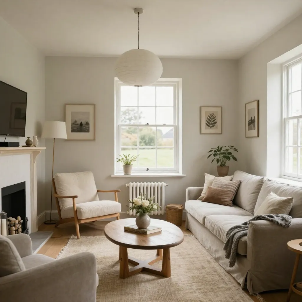 Sitting room in a Somerset cottage with minimal styling
